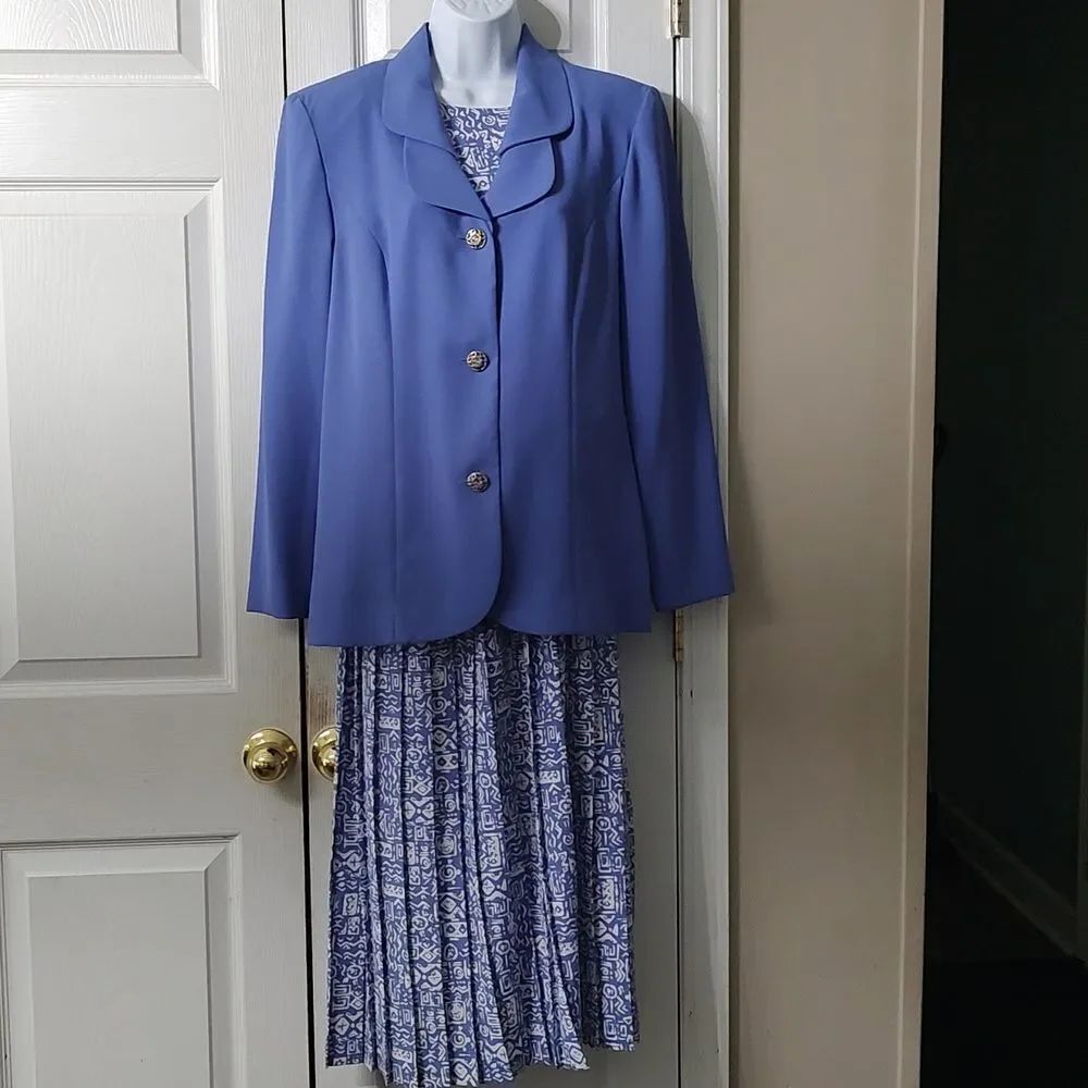 Leslie Fay Vintage 1980's 2 pc spring summer pleated dress wedding Sz 10